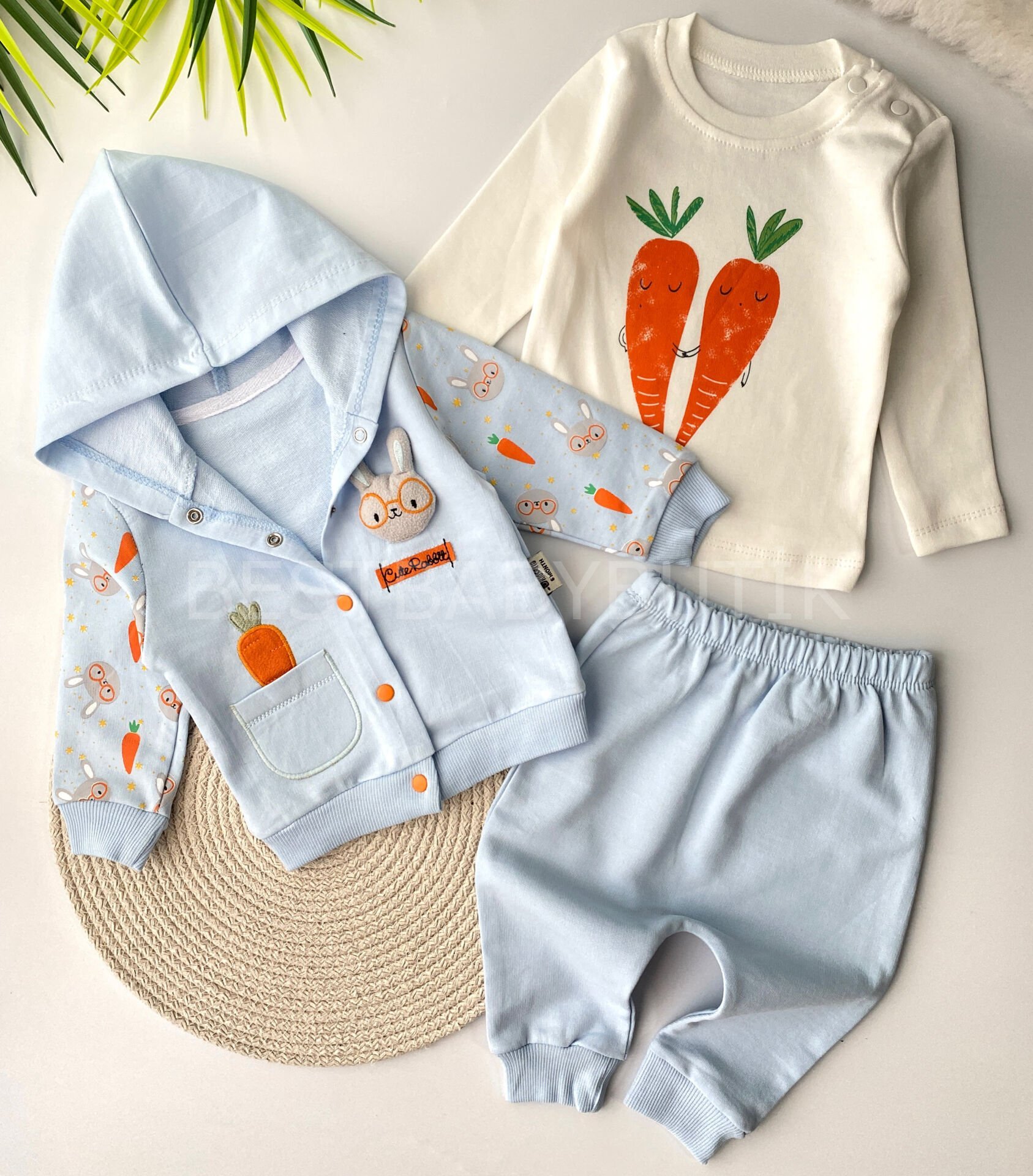 Tavşancık Detaylı Havuçlu Kapşonlu 3’Lü Takım