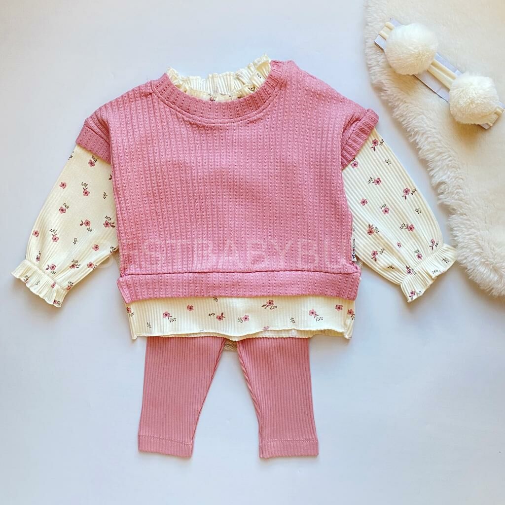ÇITIR ÇİÇEK DETAYLI ÖRME FİTİLLİ KUMAŞ OVERSİZE TAKIM