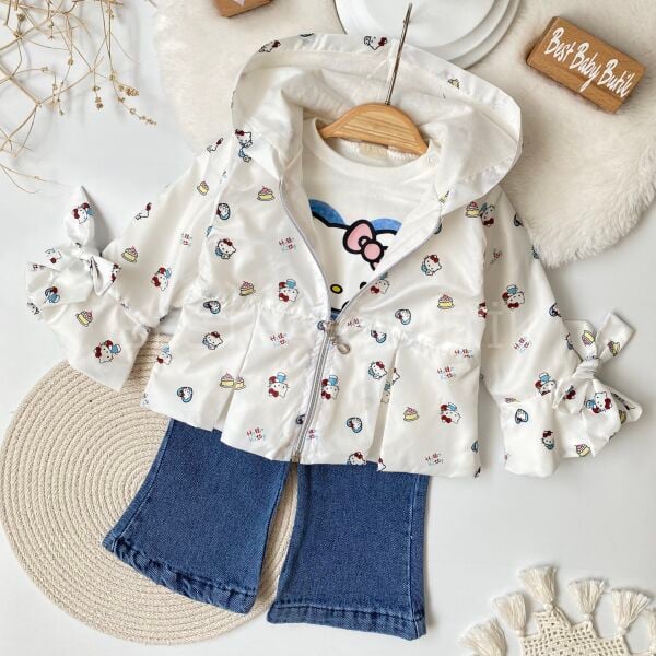 Premium Hello Kitty Yağmurluk ve Kot Pantolonlu 3’Lü Takım
