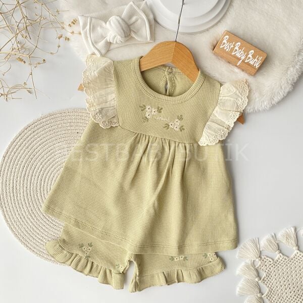 Çiçek Nakışlı  Robalı Pamuk Takım