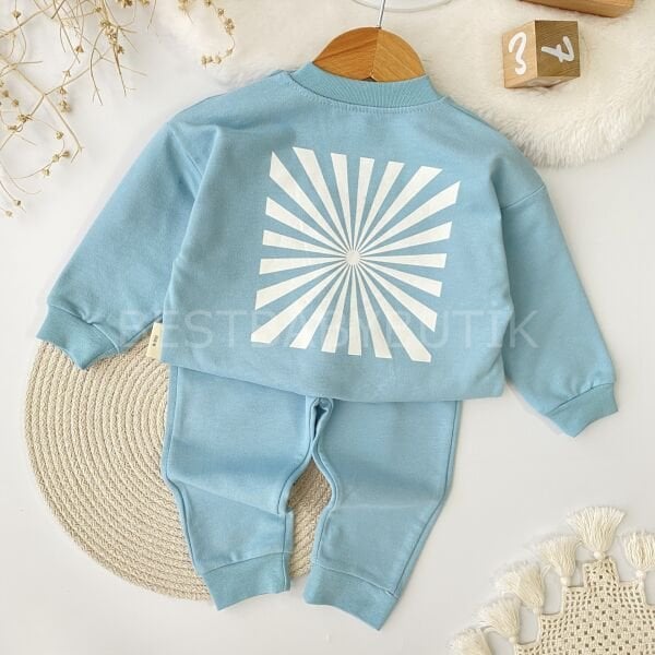 Nostalji Retro Sırt Baskılı Oversize Mavi 2’Li Takım