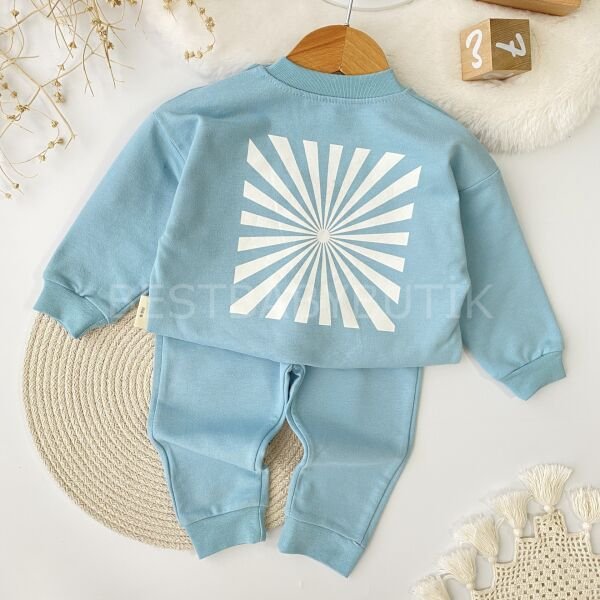 Nostalji Retro Sırt Baskılı Oversize Mavi 2’Li Takım