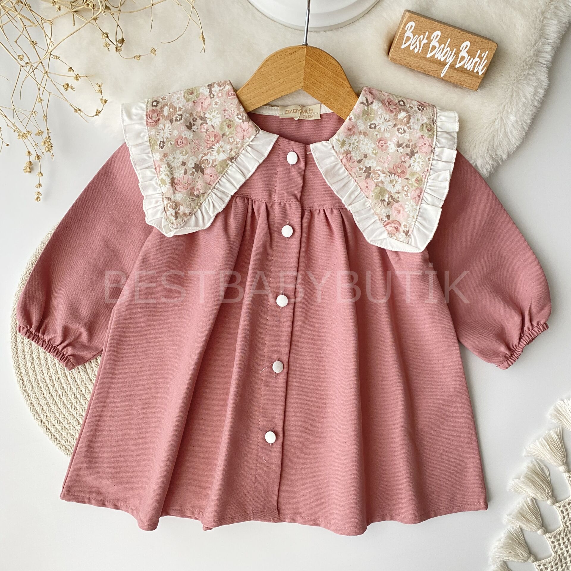 Çalıkuşu Üçgen Yaka Robalı Elbise 12 AY