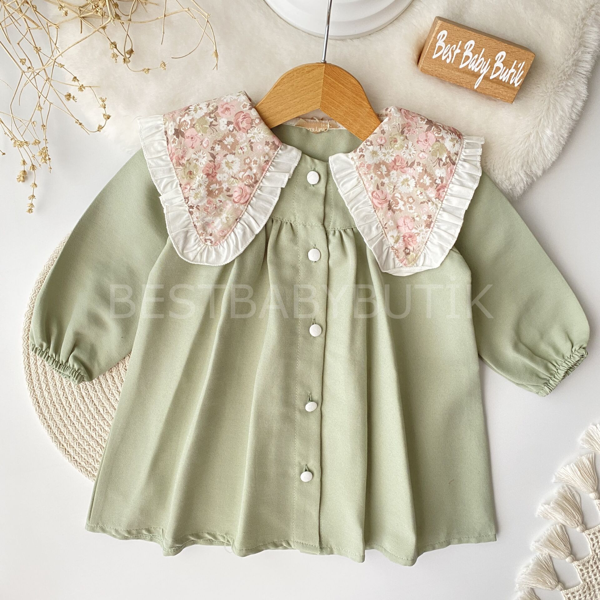 Çalıkuşu Üçgen Yaka Robalı Elbise 9 AY