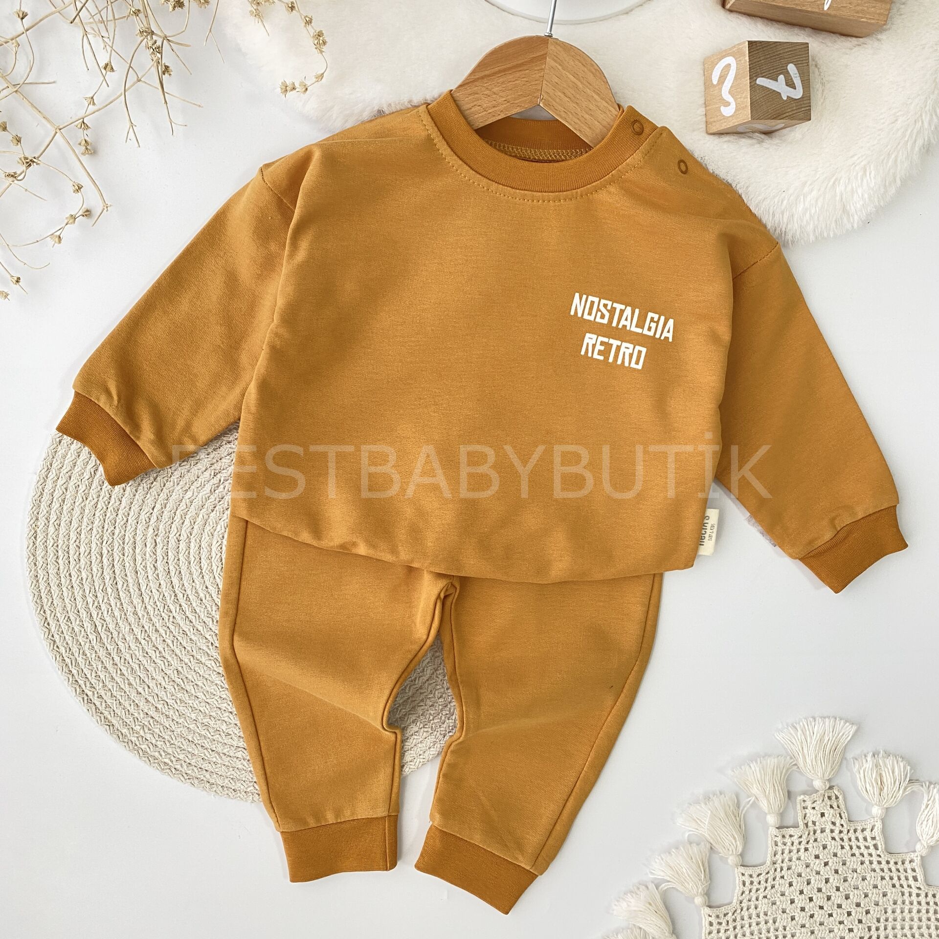 Nostalji Retro Sırt Baskılı Oversize 2’Li Takım - Turuncu