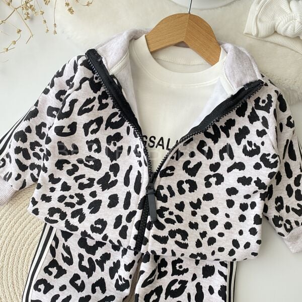 Leopar Hugg Baskılı Kalın Fermuar Bol Paça 3’Lü Eşofman Takımı