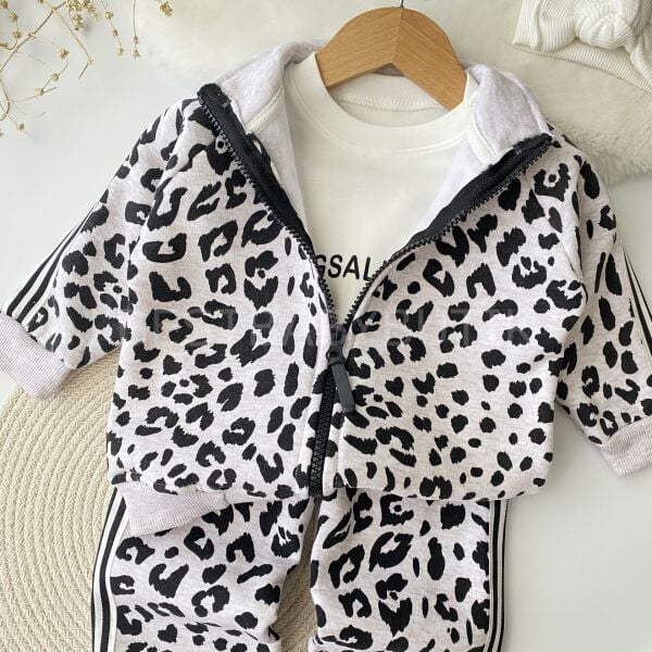 Leopar Hugg Baskılı Kalın Fermuar Bol Paça 3’Lü Eşofman Takımı