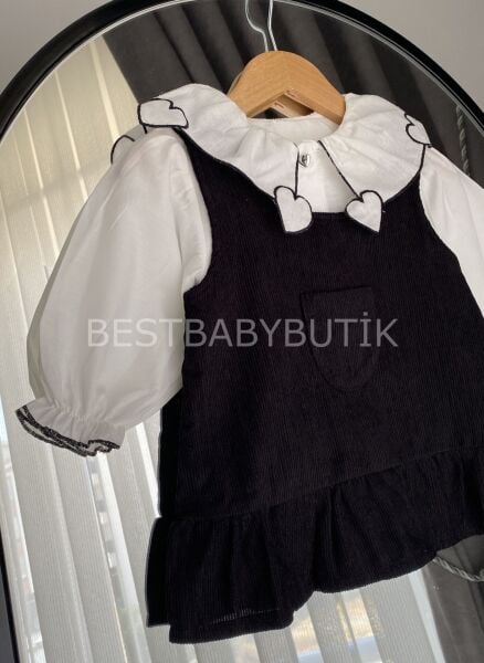 Kalp Gömlekli Fırfırlı Sırt Detaylı Elbise