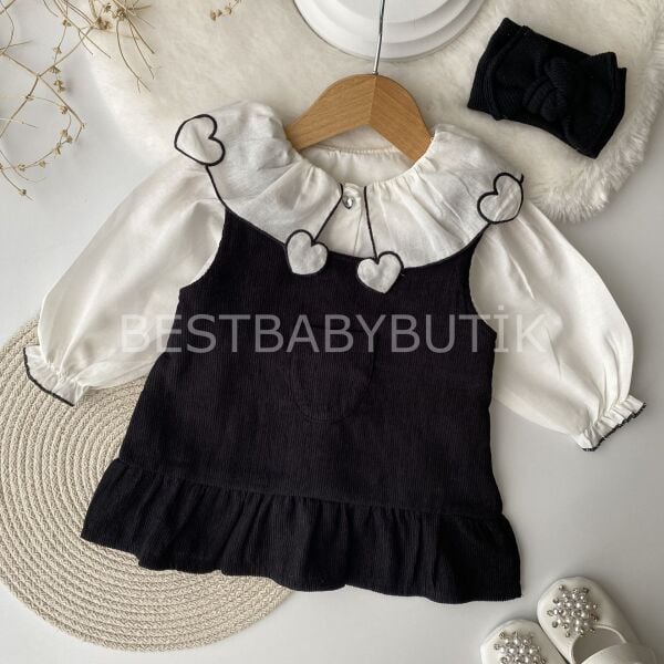 Kalp Gömlekli Fırfırlı Sırt Detaylı Elbise 6-9 AY