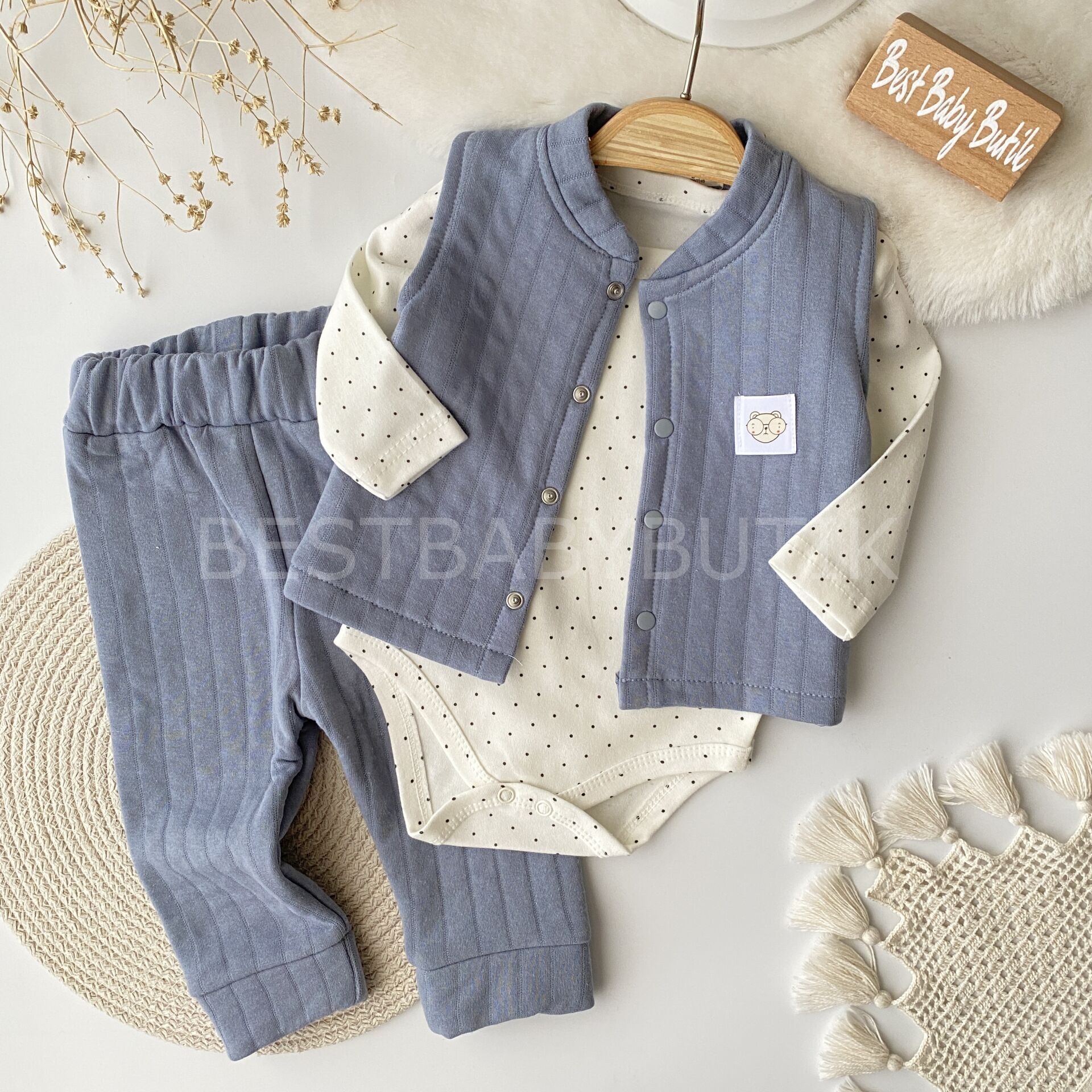 Sevimli Yelekli %100 Pamuk 3’Lü Takım