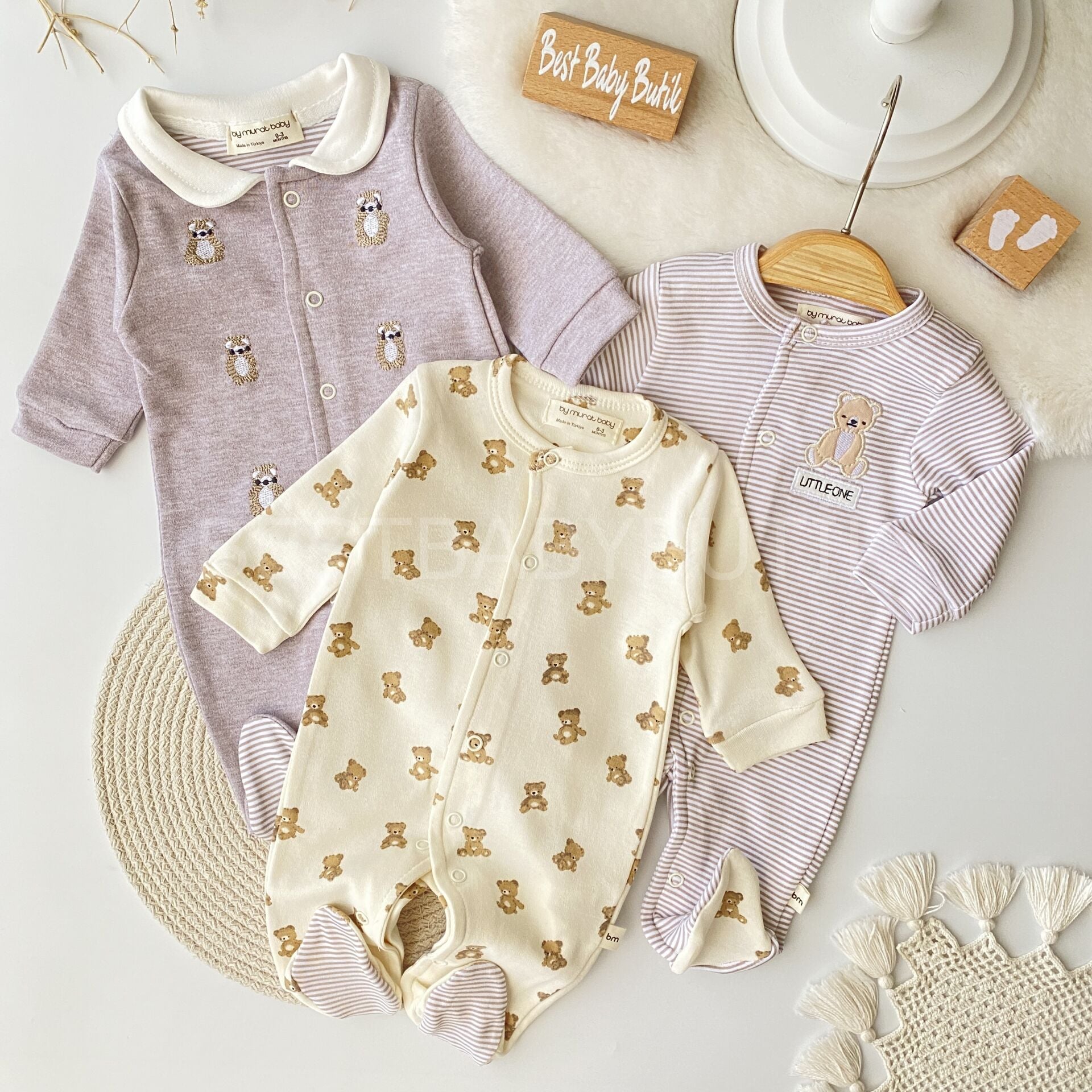 Ayıcıklı Yenidoğan 3’Lü Tulum Seti 0-3 AYLIK