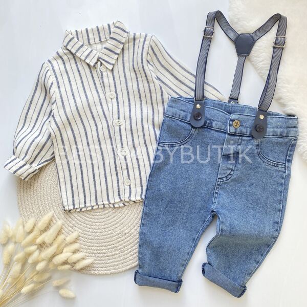 ANDERSON ÇİZGİLİ PAMUK GÖMLEK DETAYLI ASKILI 2’Lİ TAKIM 12-18 AY