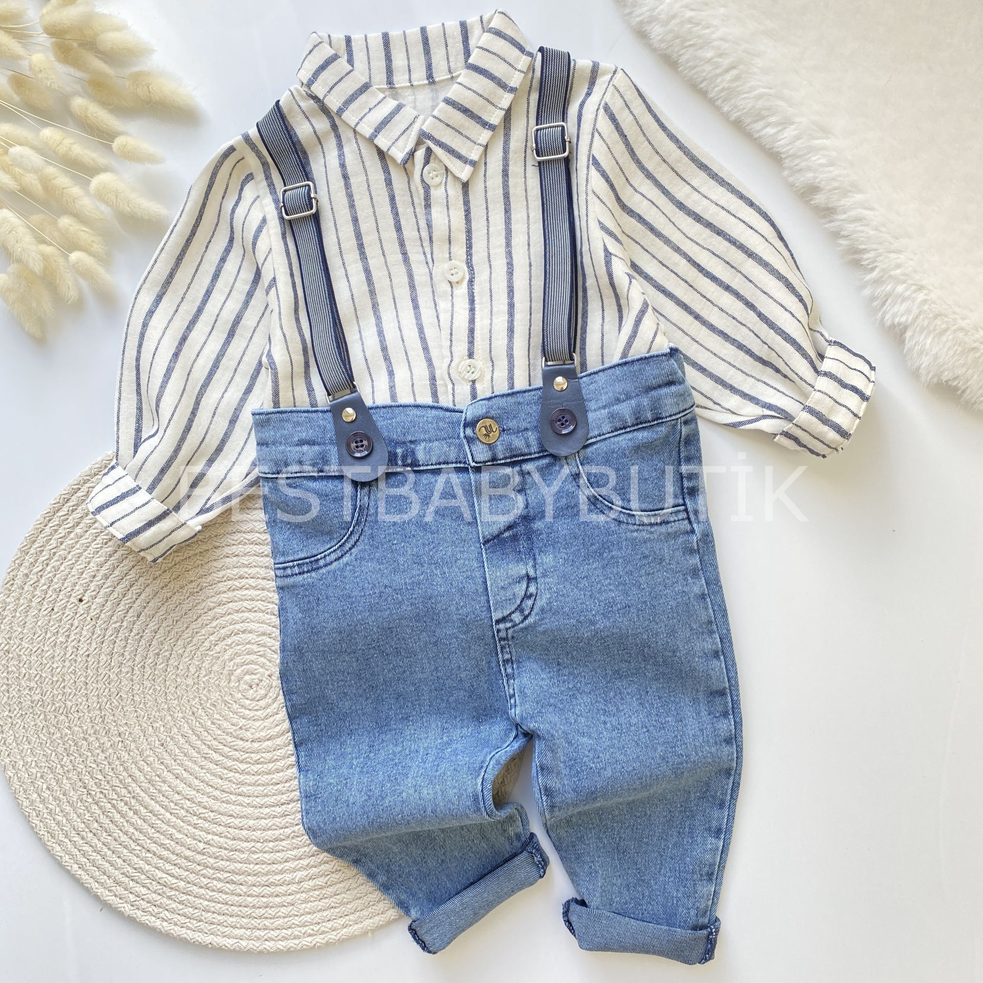 ANDERSON ÇİZGİLİ PAMUK GÖMLEK DETAYLI ASKILI 2’Lİ TAKIM