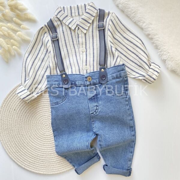 ANDERSON ÇİZGİLİ PAMUK GÖMLEK DETAYLI ASKILI 2’Lİ TAKIM