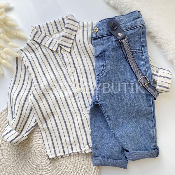 ANDERSON ÇİZGİLİ PAMUK GÖMLEK DETAYLI ASKILI 2’Lİ TAKIM