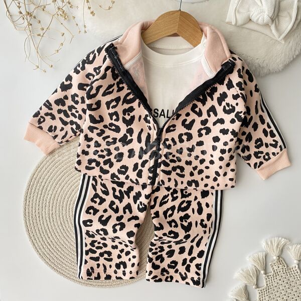 Leopar Hugg Baskılı Kalın Fermuar Bol Paça 3’Lü Eşofman Takımı