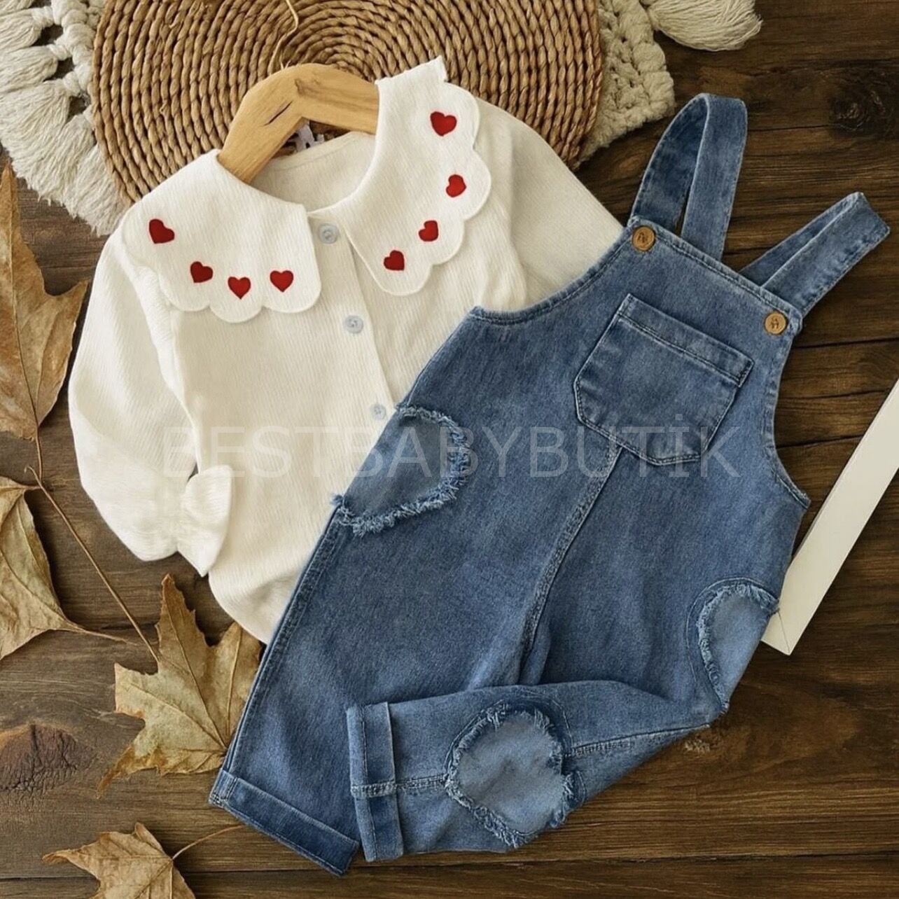 Kalpli Yaka Detaylı Gömlekli Kot Salopet 3 YAŞ