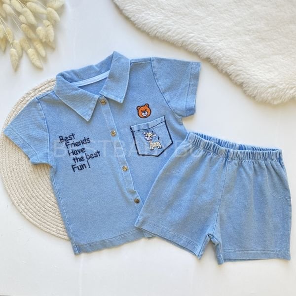 AYICIK İŞLEME DETAYLI KOT ŞORTLU 2’Lİ TAKIM