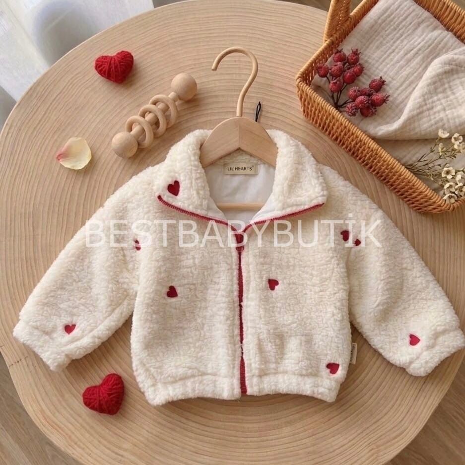 Kalp Nakışlı Astarlı Peluş Mont 1 YAŞ