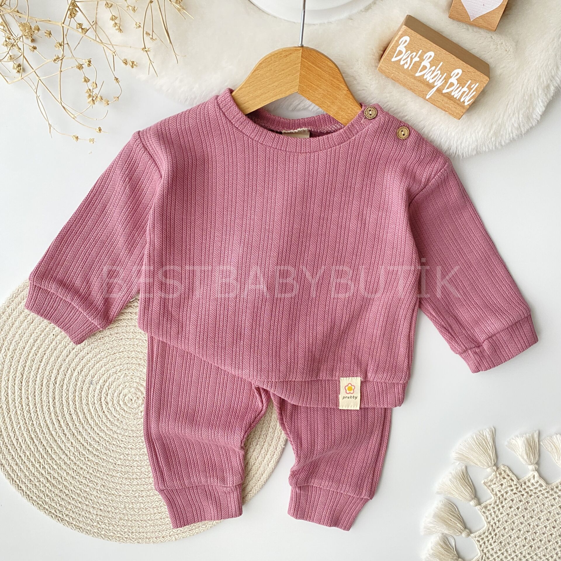 Kendinden Desenli Oversize 2’Li Takım