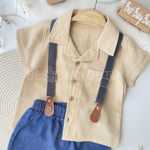 Anderson Askılı Kot Şortlu Müslin Gömlekli Takım 18-24 AY