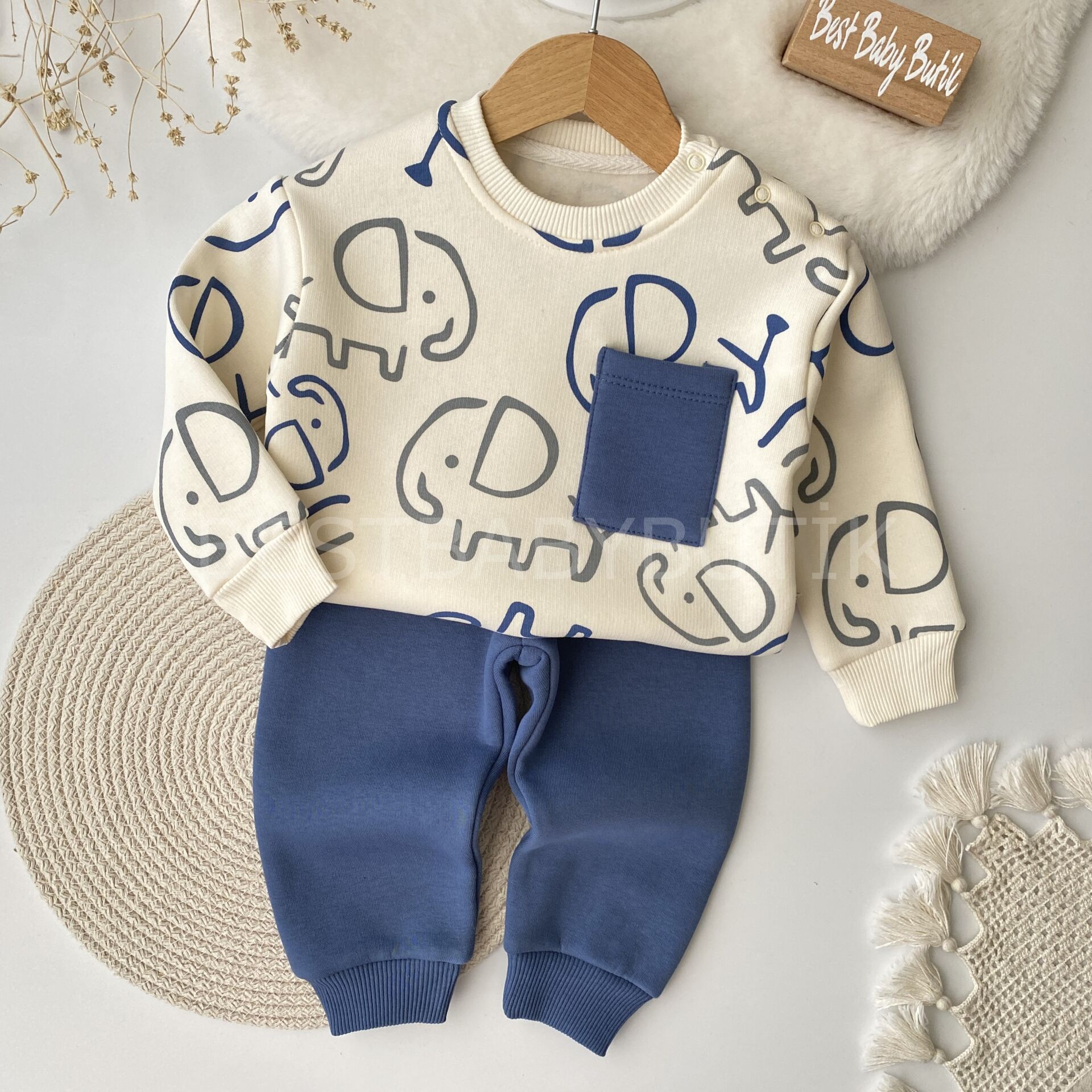 Fil Detaylı Cepli Şardonlu 2’Li Takım