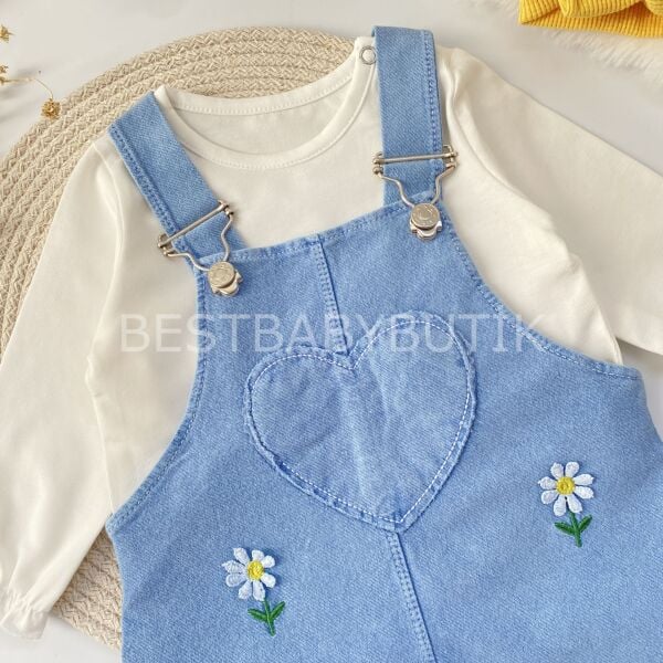 PAPATYA NAKIŞLI KALP DETAYLI %100 PAMUK KOT  2’Lİ ELBİSE