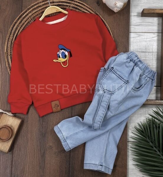 Duck Nakışlı Kot Pantolonlu 2’Li Takım