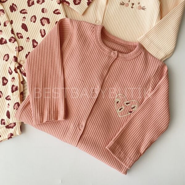 Kedicik Detaylı 3’Lü Fitilli Kaşkorse Tulum Seti 3-6 AY