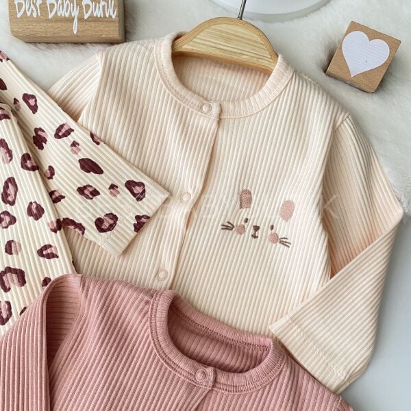 Kedicik Detaylı 3’Lü Fitilli Kaşkorse Tulum Seti 3-6 AY