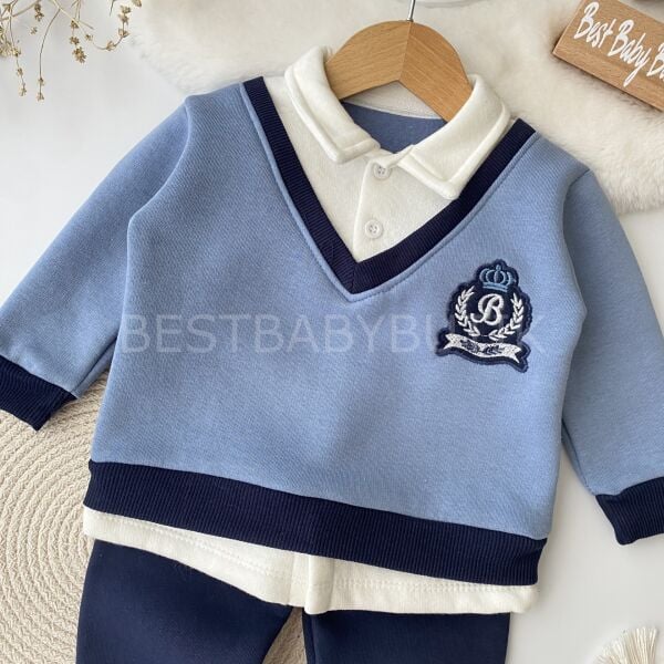 B Baskılı Gömlek Yaka Detaylı Şardonlu 2’Li Takım