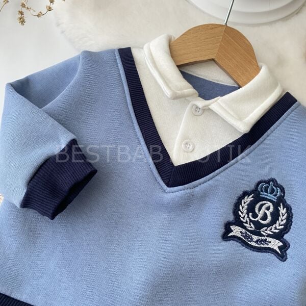 B Baskılı Gömlek Yaka Detaylı Şardonlu 2’Li Takım