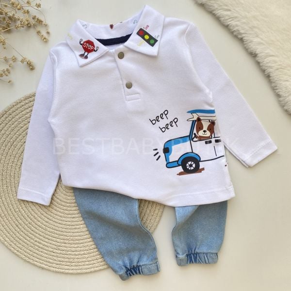 ARABA DETAYLI POLO YAKA KOT PANTOLONLU 2’Lİ TAKIM