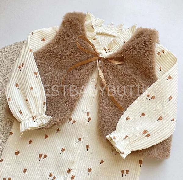 LADY KÜRK PELUŞ YELEKLİ ÇİÇEKLİ TULUM