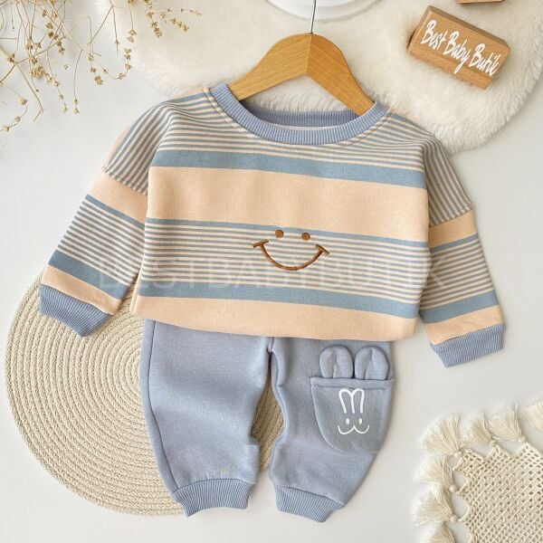 Gülen Surat Çizgili Cep Detaylı Şardonlu 2’Li Takım