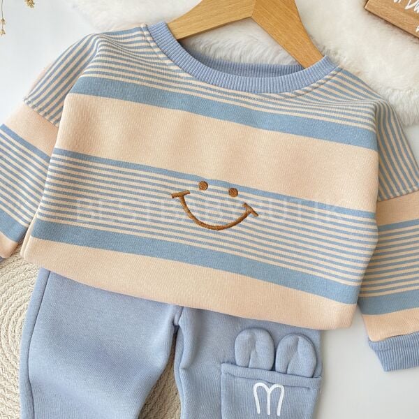 Gülen Surat Çizgili Cep Detaylı Şardonlu 2’Li Takım