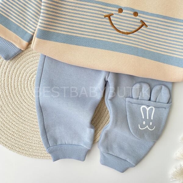 Gülen Surat Çizgili Cep Detaylı Şardonlu 2’Li Takım