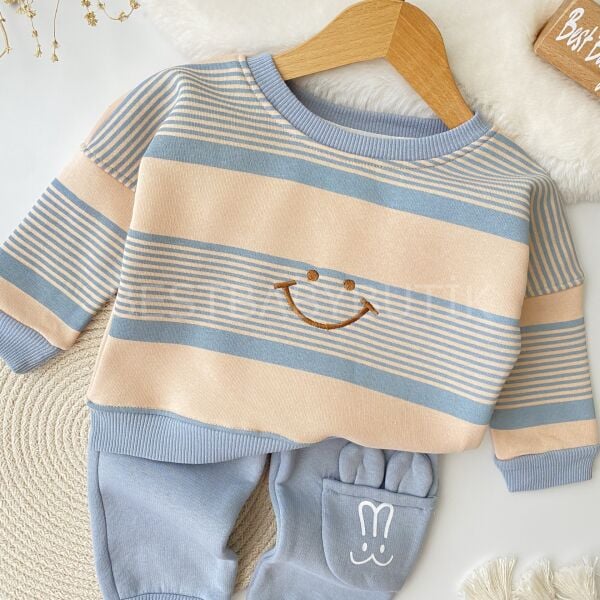 Gülen Surat Çizgili Cep Detaylı Şardonlu 2’Li Takım