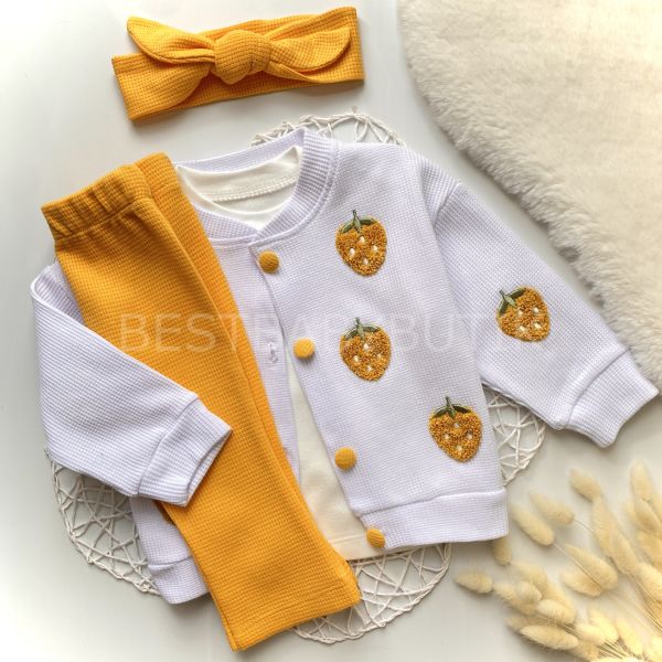 ÇİLEK PANÇ İŞLEMELİ CEKETLI 4 PARÇA TAKIM