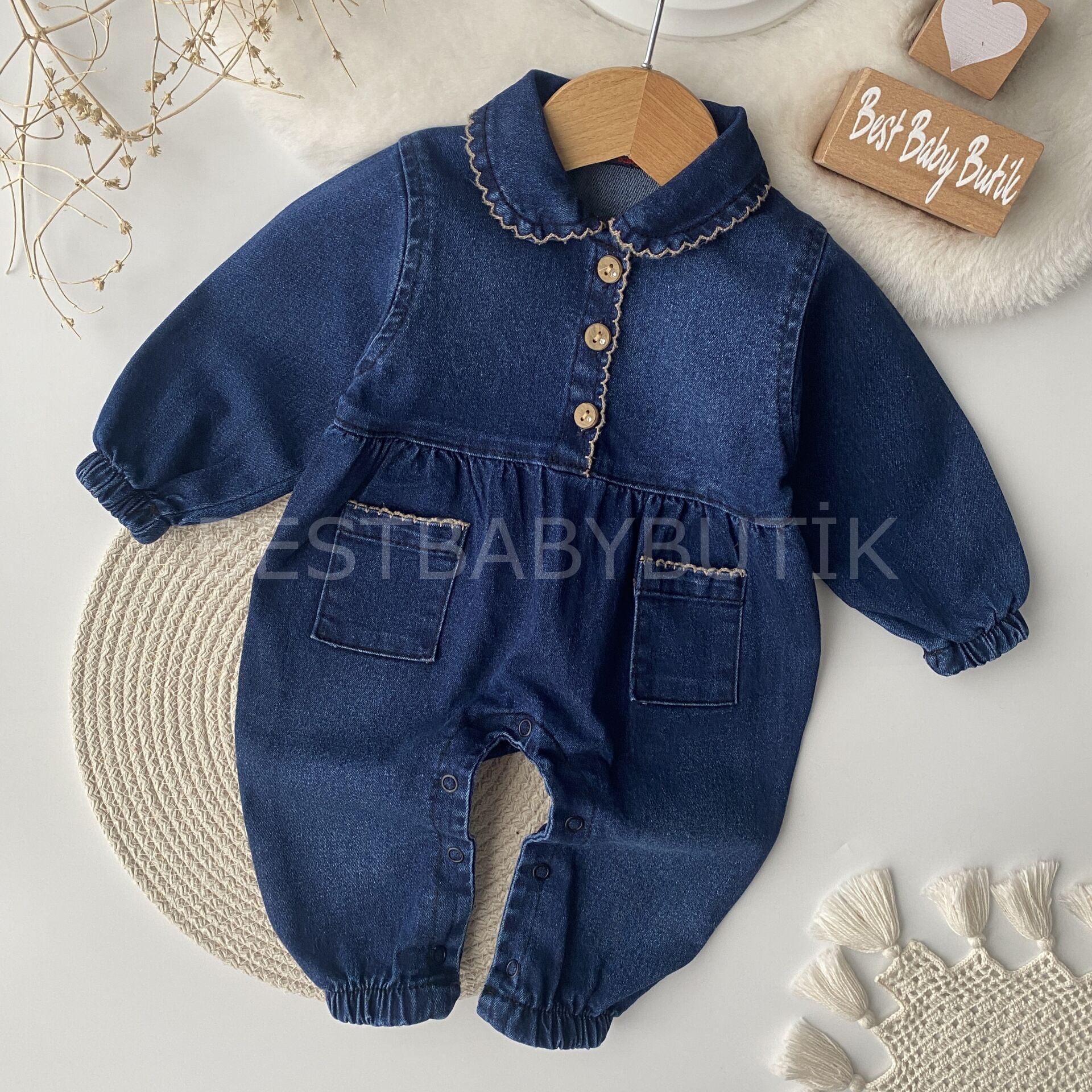 Mia Bebe Yaka Robalı Kot Tulum 6-9 AY