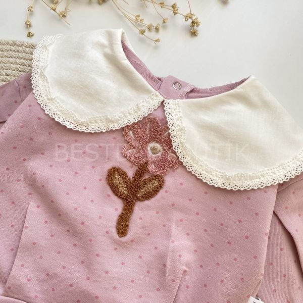 PAPATYA PANÇ İŞLEMELİ BÜYÜK BEBE YAKA BENEKLİ 2’Lİ TAKIM