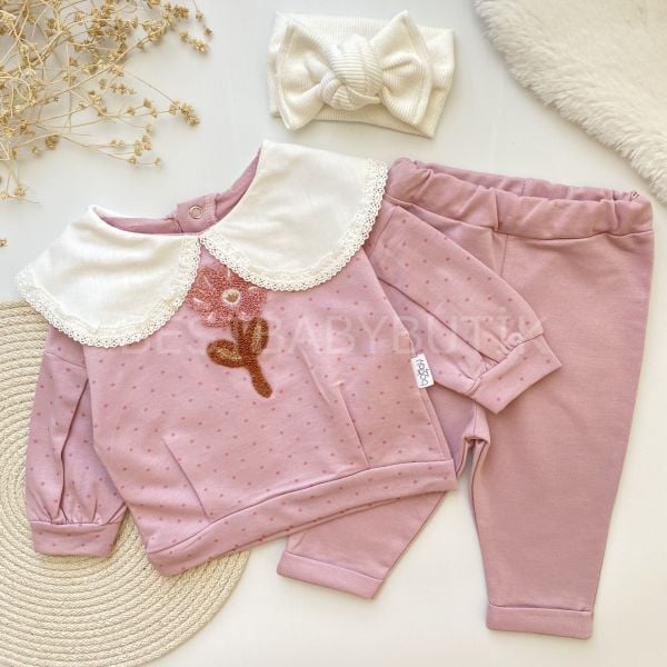 PAPATYA PANÇ İŞLEMELİ BÜYÜK BEBE YAKA BENEKLİ 2’Lİ TAKIM