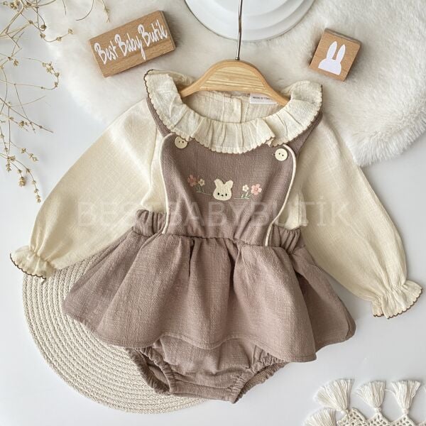 Tavşan Nakışlı Fırfırlı Gömlekli Romper 9-12 AY