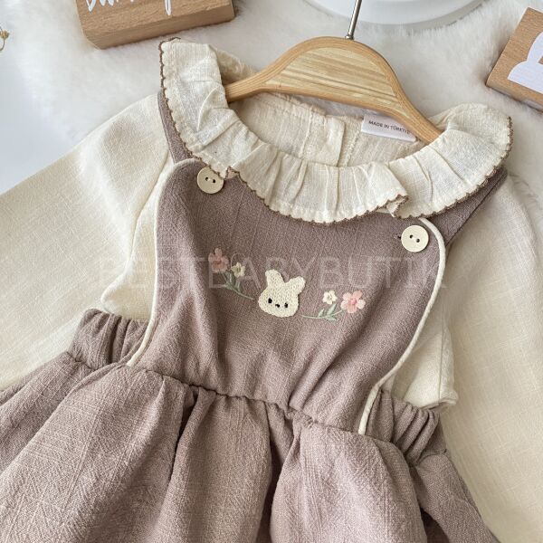 Tavşan Nakışlı Fırfırlı Gömlekli Romper 9-12 AY