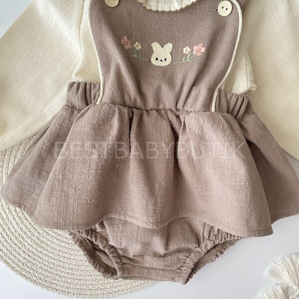 Tavşan Nakışlı Fırfırlı Gömlekli Romper 9-12 AY