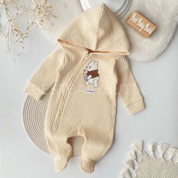 Waffle Ayıcıklı Kapşonlu Tulum