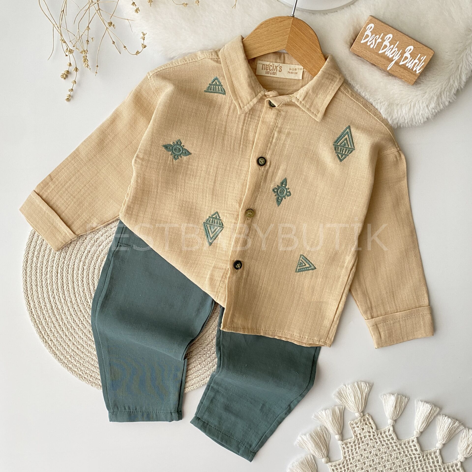 Marmaris Nakış Detaylı Müslin Pantolonlu Takım 12-18 AY