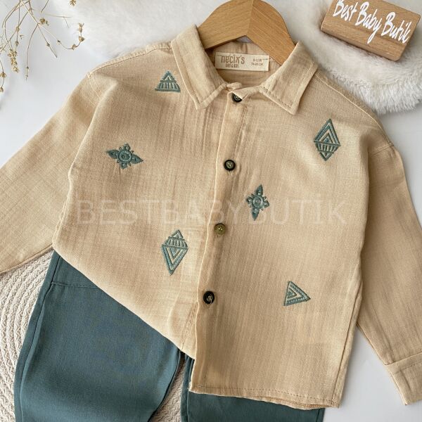 Marmaris Nakış Detaylı Müslin Pantolonlu Takım 12-18 AY