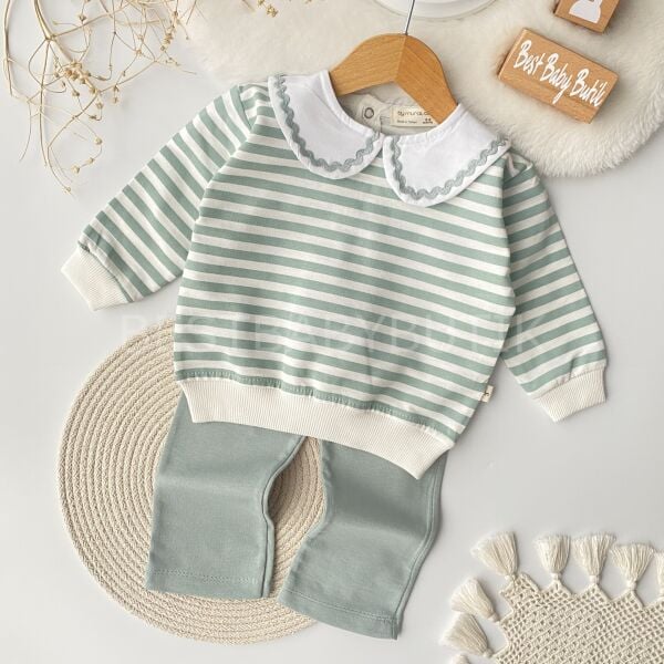 Flora Bebe Yaka Detaylı Çizgili Takım