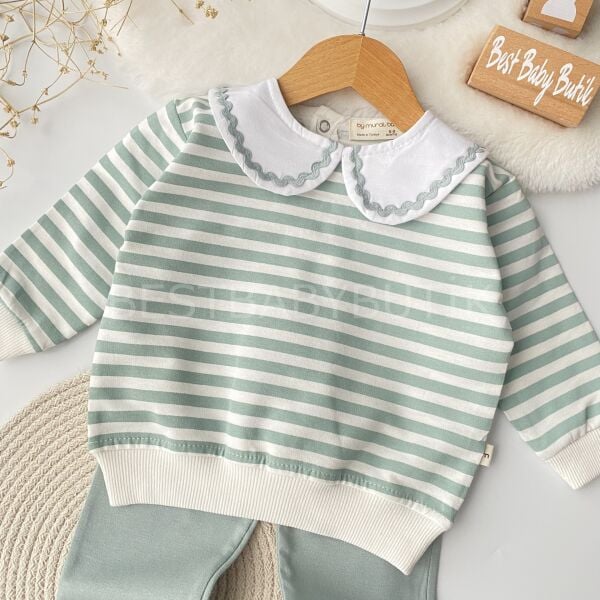 Flora Bebe Yaka Detaylı Çizgili Takım